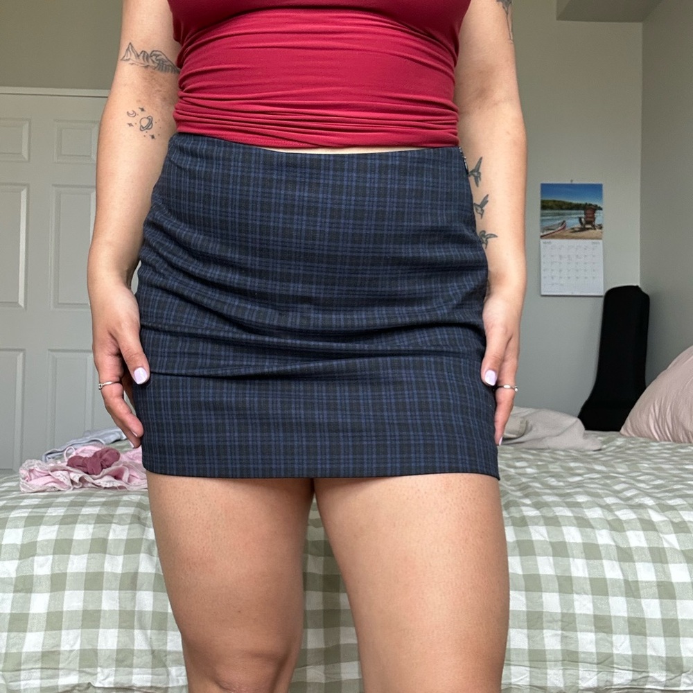 Twik Black and Blue Plaid Mini Skirt
